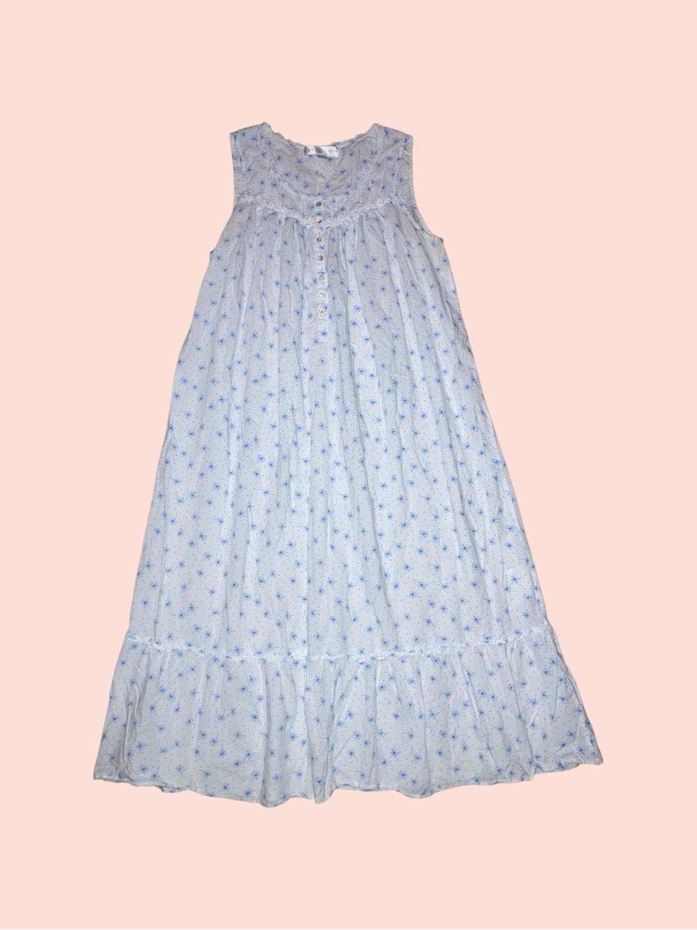 White Blue Floral Cotton Nightgown